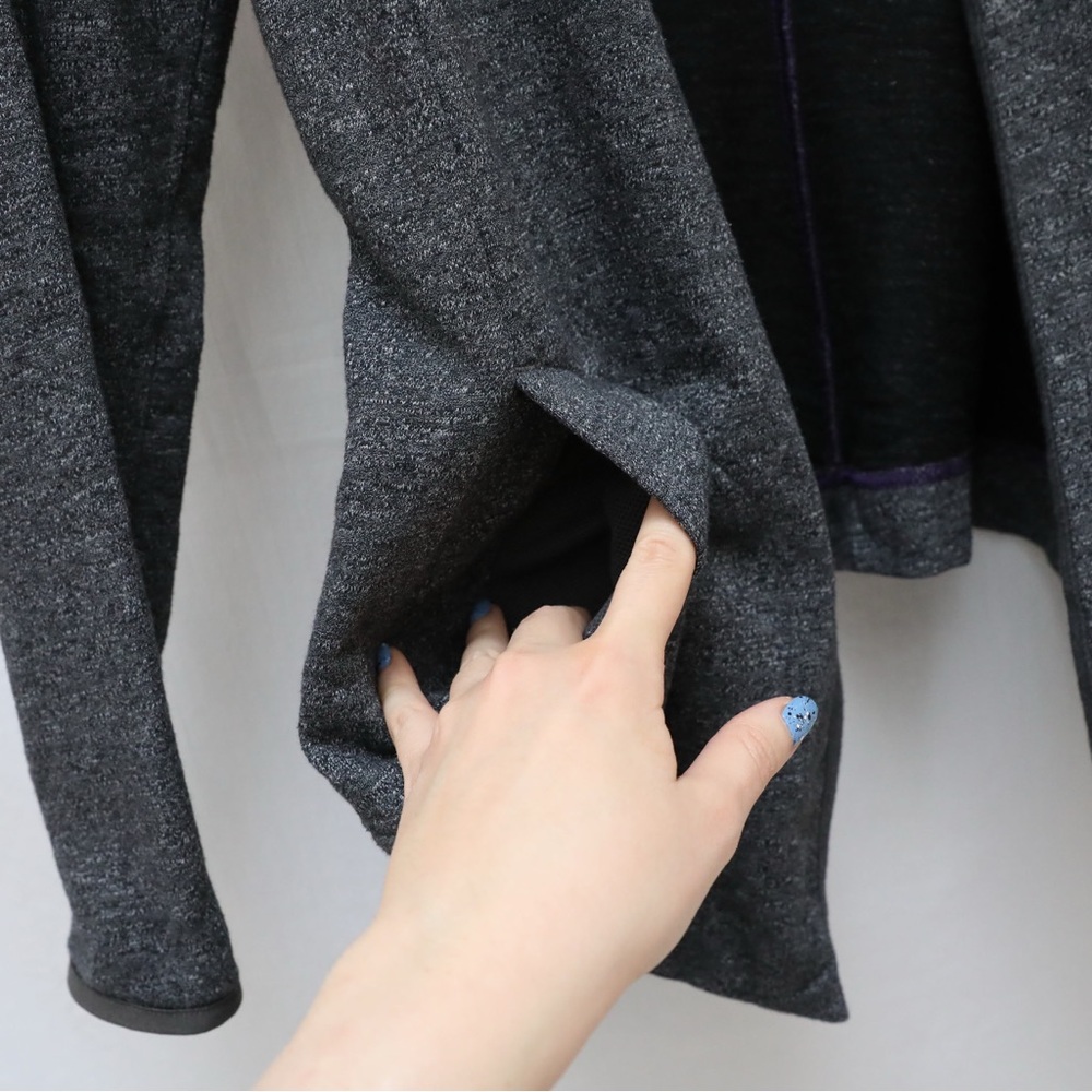 The North Face Spell Out Hooded Open Front Cardigan Sweater Gray XL cotton hike - Picture 10 of 11